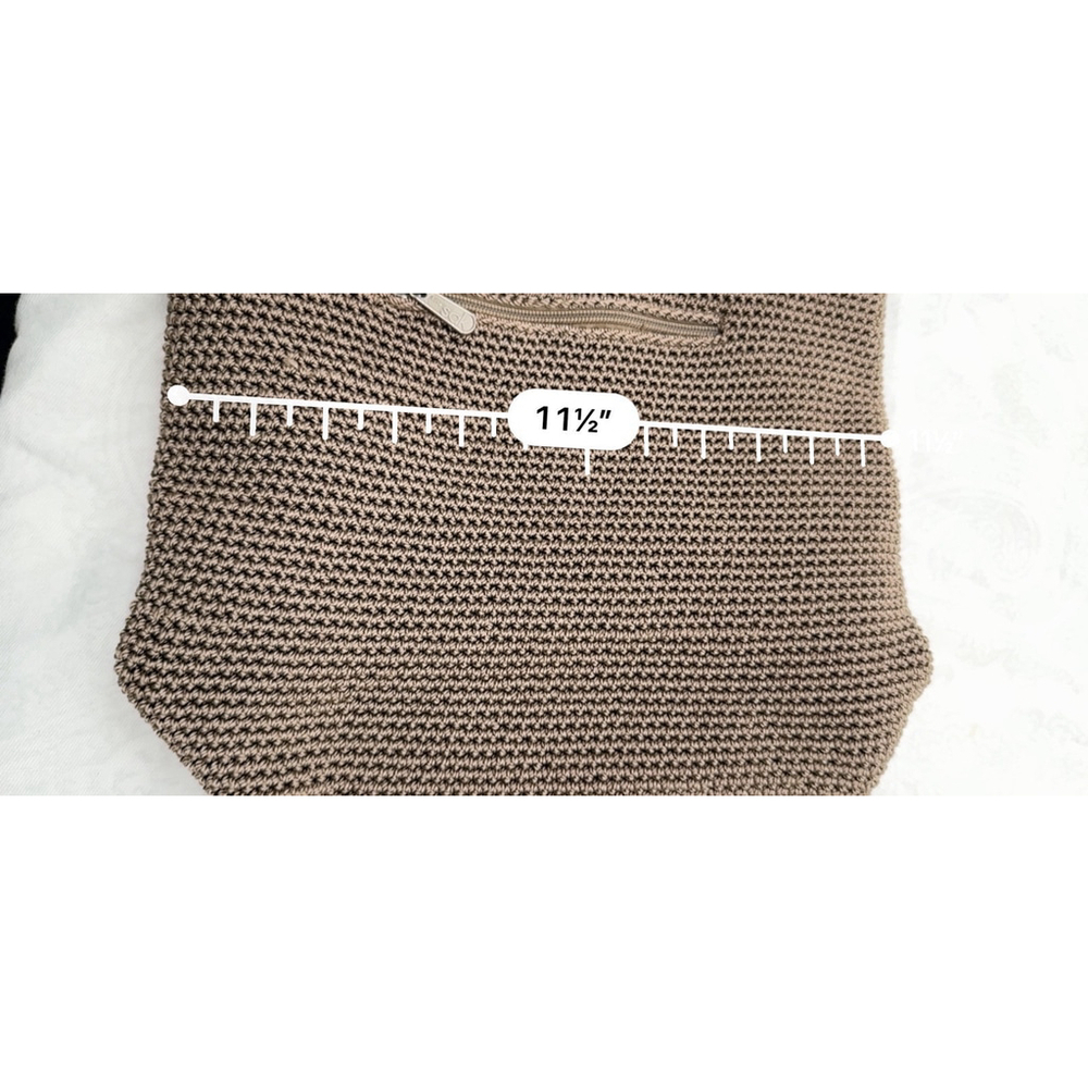 THE SAK Purse Shoulder Bag Taupe Crochet Hobo Double Strap Logo Boho - Picture 2 of 13